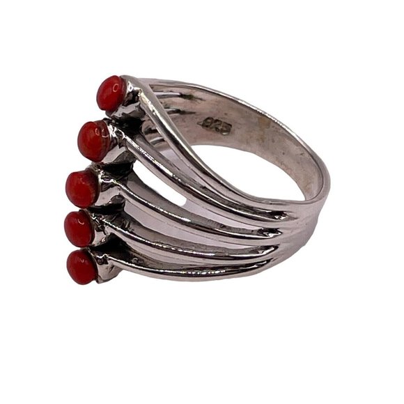 Red Coral Sterling Silver 925 Open Layered Cocktail Ring Size 6.25 Prom Wedding - Picture 5 of 12